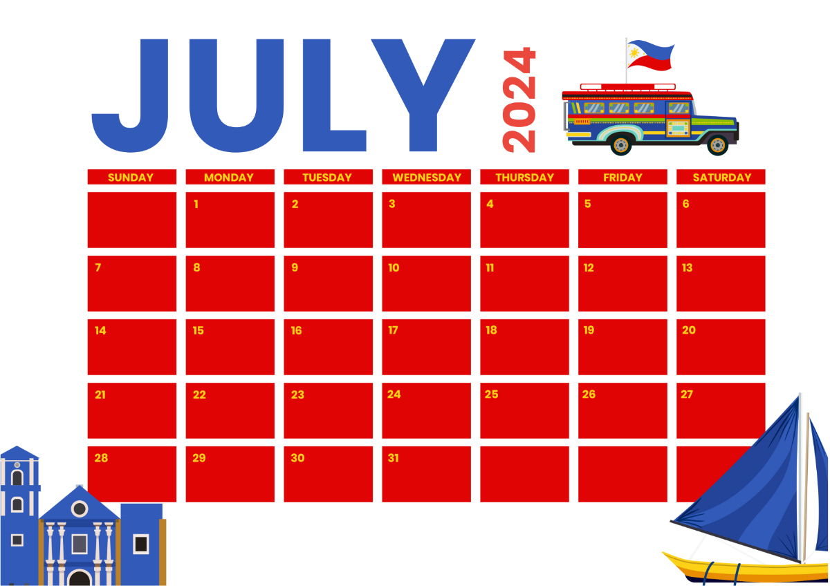 July 2024 Calendar With Holidays Philippines Template - Edit | Philippine Calendar July 2024