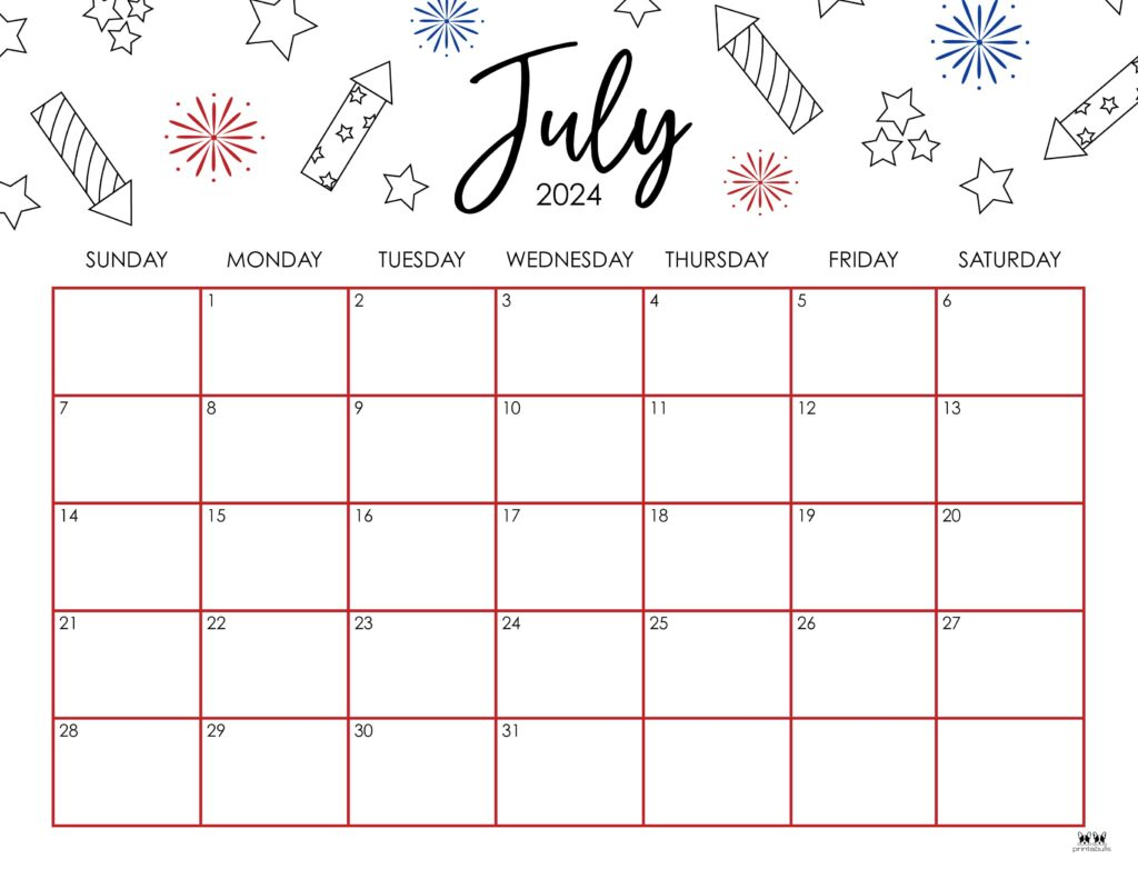 July 2024 Calendars - 50 Free Printables | Printabulls | Cute Calendar July 2024