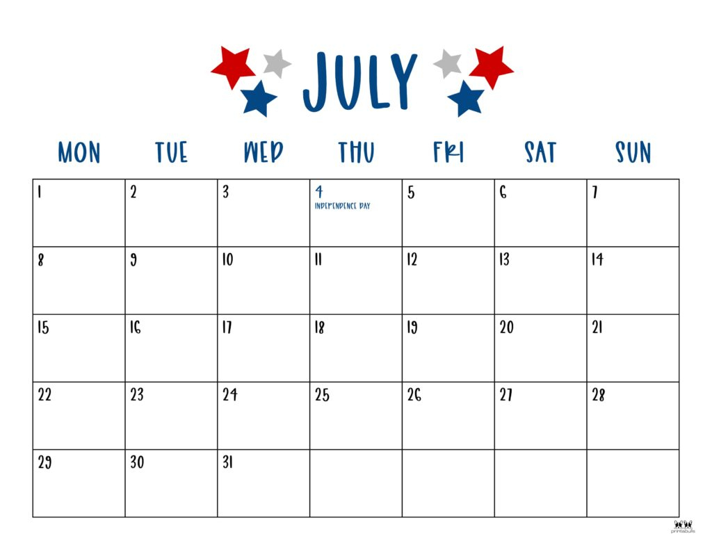 July 2024 Calendars - 50 Free Printables | Printabulls | Free Printable Calendar July 2024 June 2024