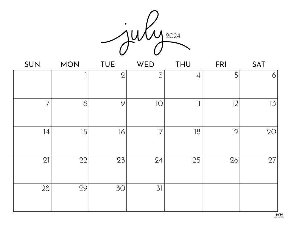 July 2024 Calendars - 50 Free Printables | Printabulls | June July 2024 Calendar Printable