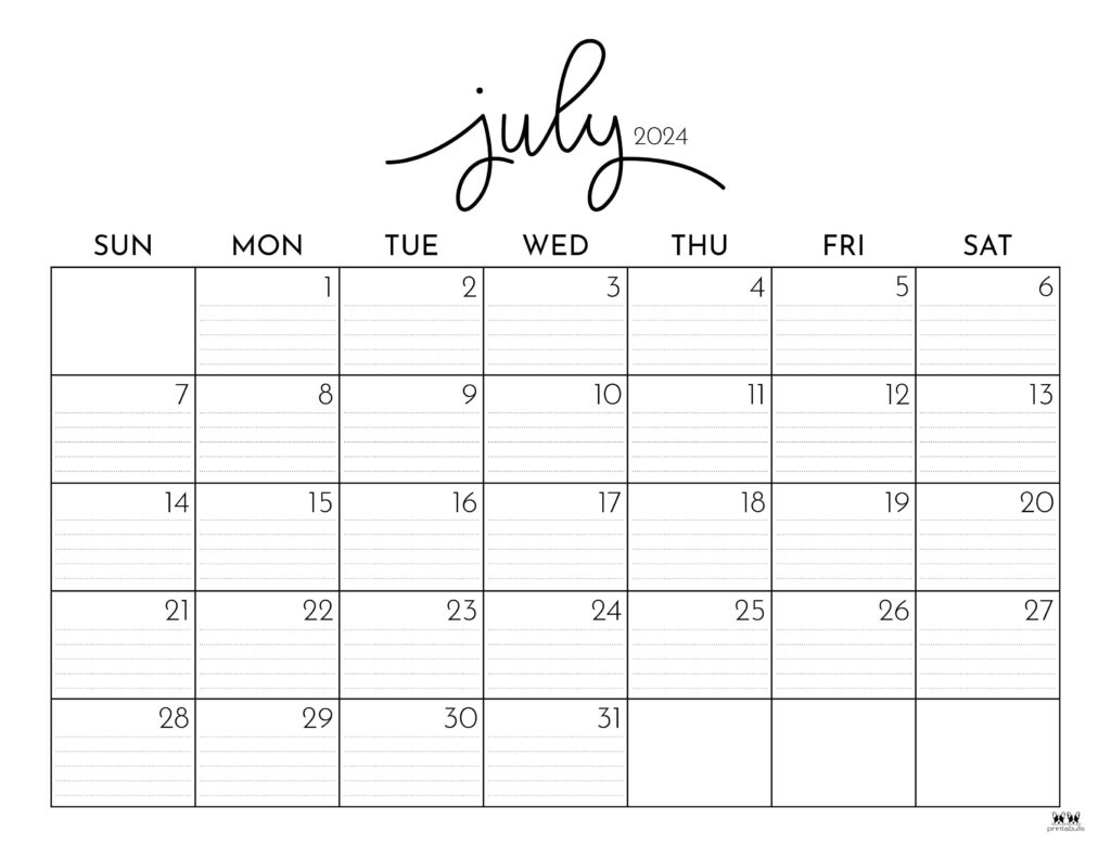 July 2024 Calendars - 50 Free Printables | Printabulls | Printable 2024 Calendar July