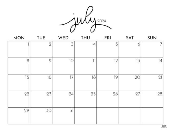 Printable Month of July Calendar 2024 | Calendar 2024