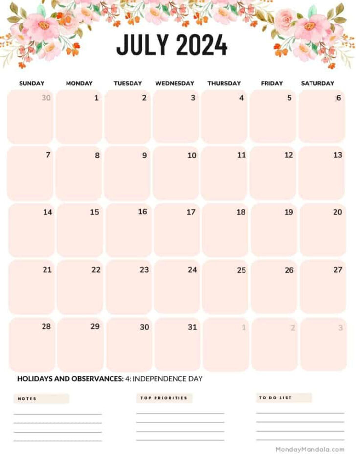 July 2024 Calendar Printable Portrait | Calendar 2024