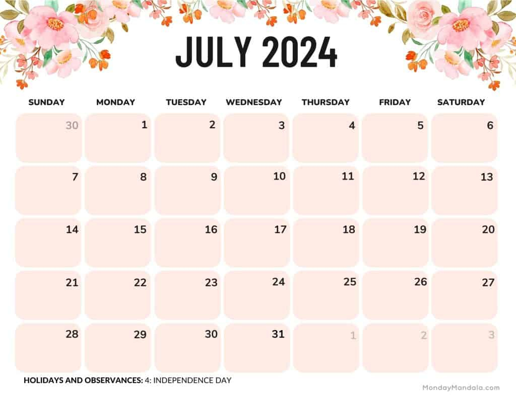 July 2024 Calendars (52 Free Pdf Printables) | July 2024 Calendar Colorful