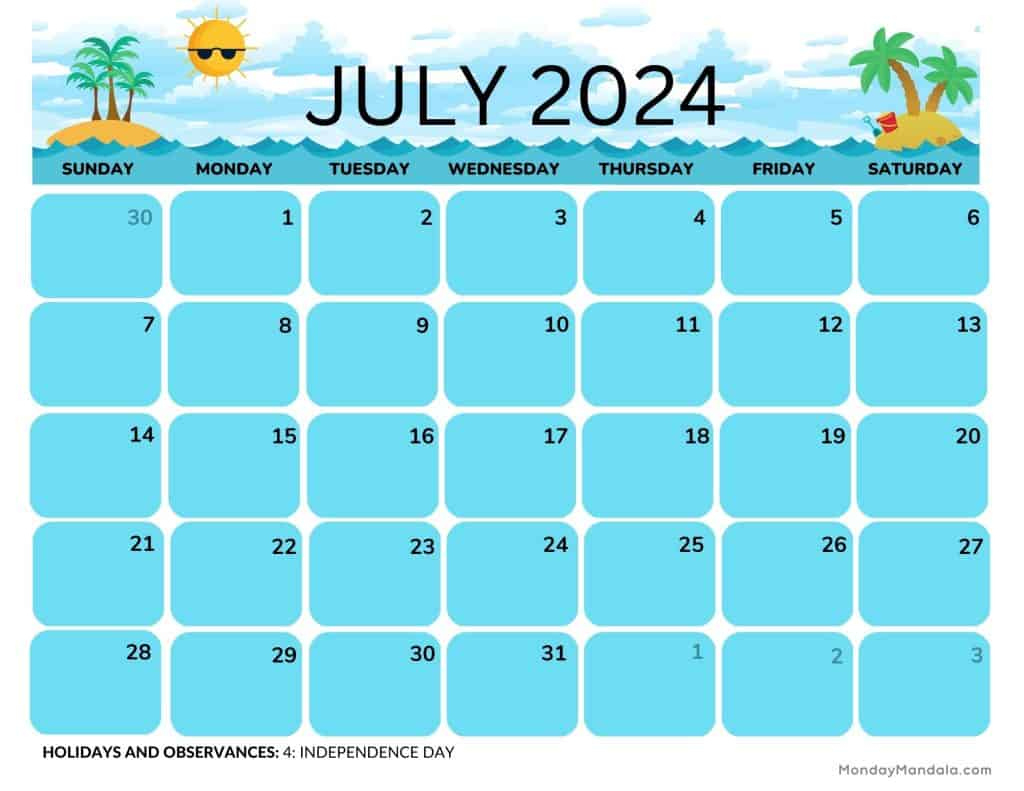 July 2024 Calendars (52 Free Pdf Printables) | July 2024 Calendar Summer