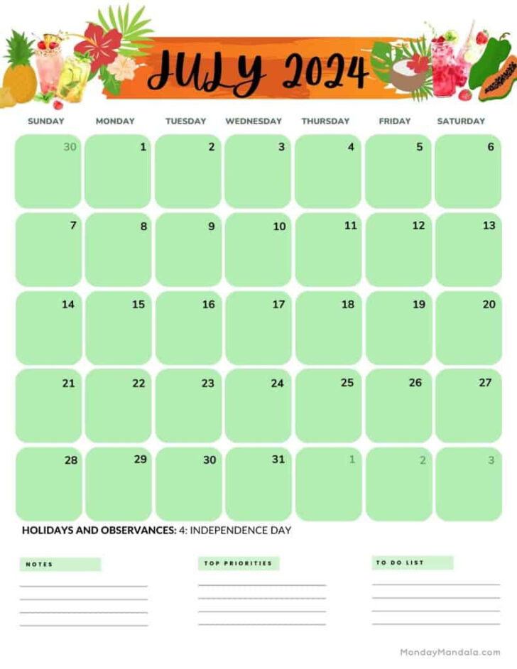 July 2024 Vertical Calendar | Calendar 2024