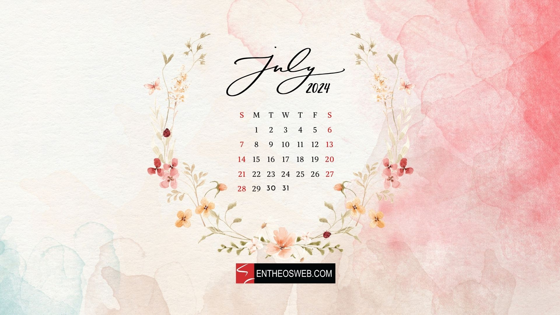 July 2024 Desktop Wallpaper Calendar | Entheosweb | July 2024 Background Calendar