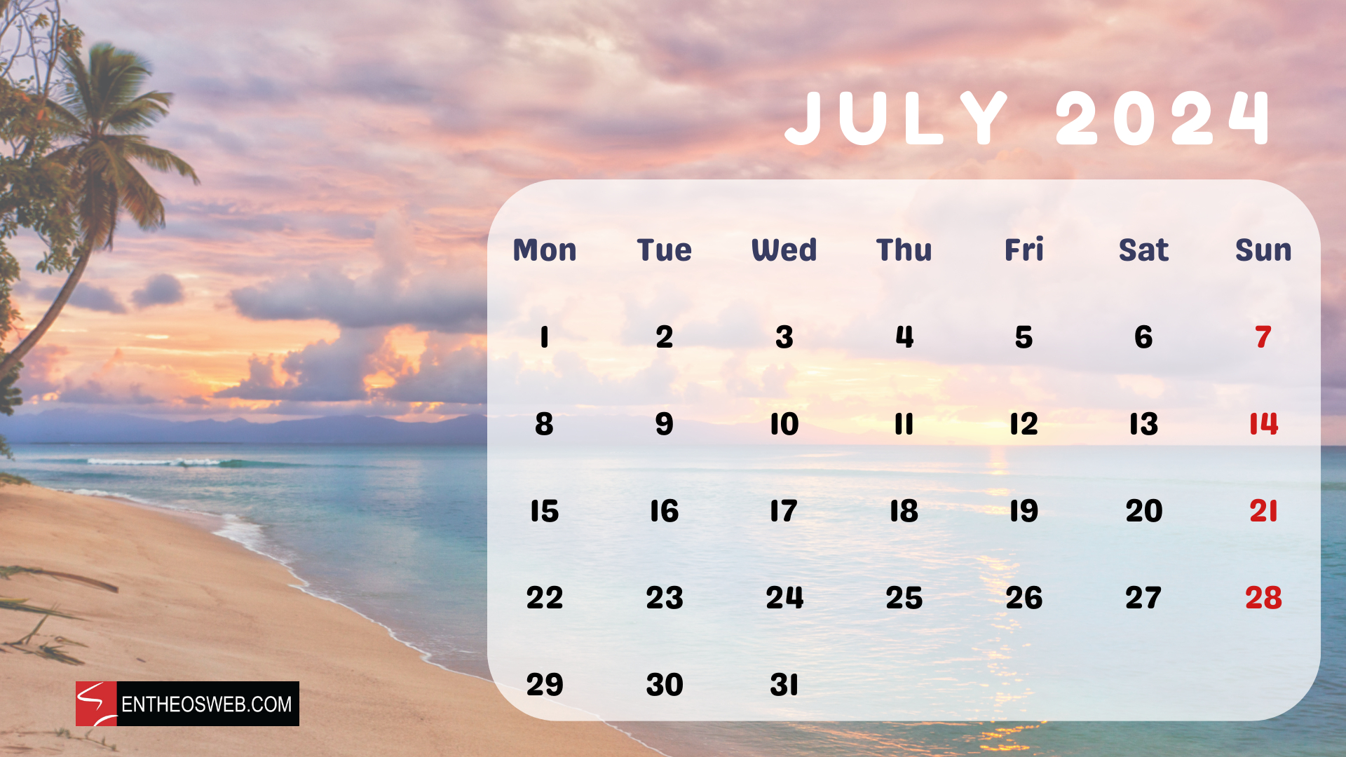 July 2024 Desktop Wallpaper Calendar | Entheosweb | July 2024 Calendar Screensaver