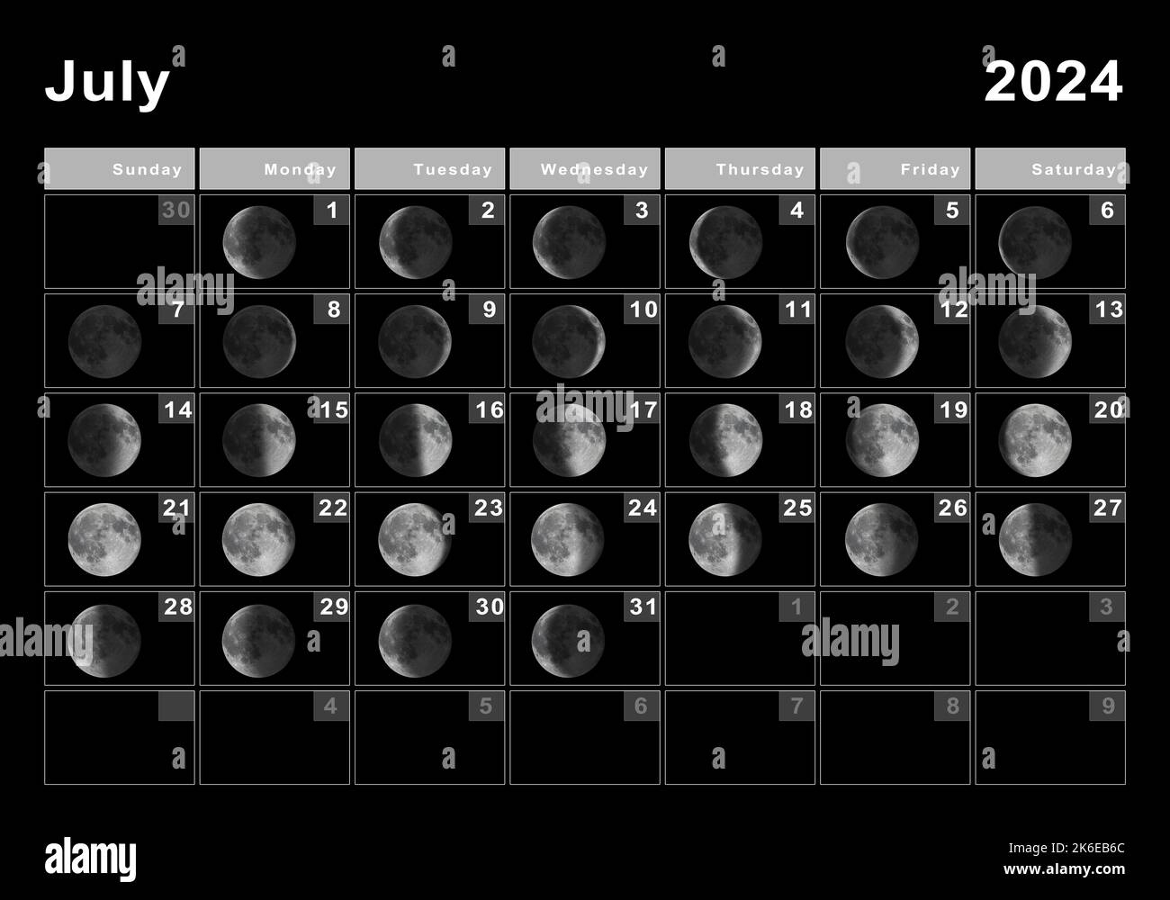 July Moon Calendar 2024 | Calendar 2024 | Printable Calendar 2025