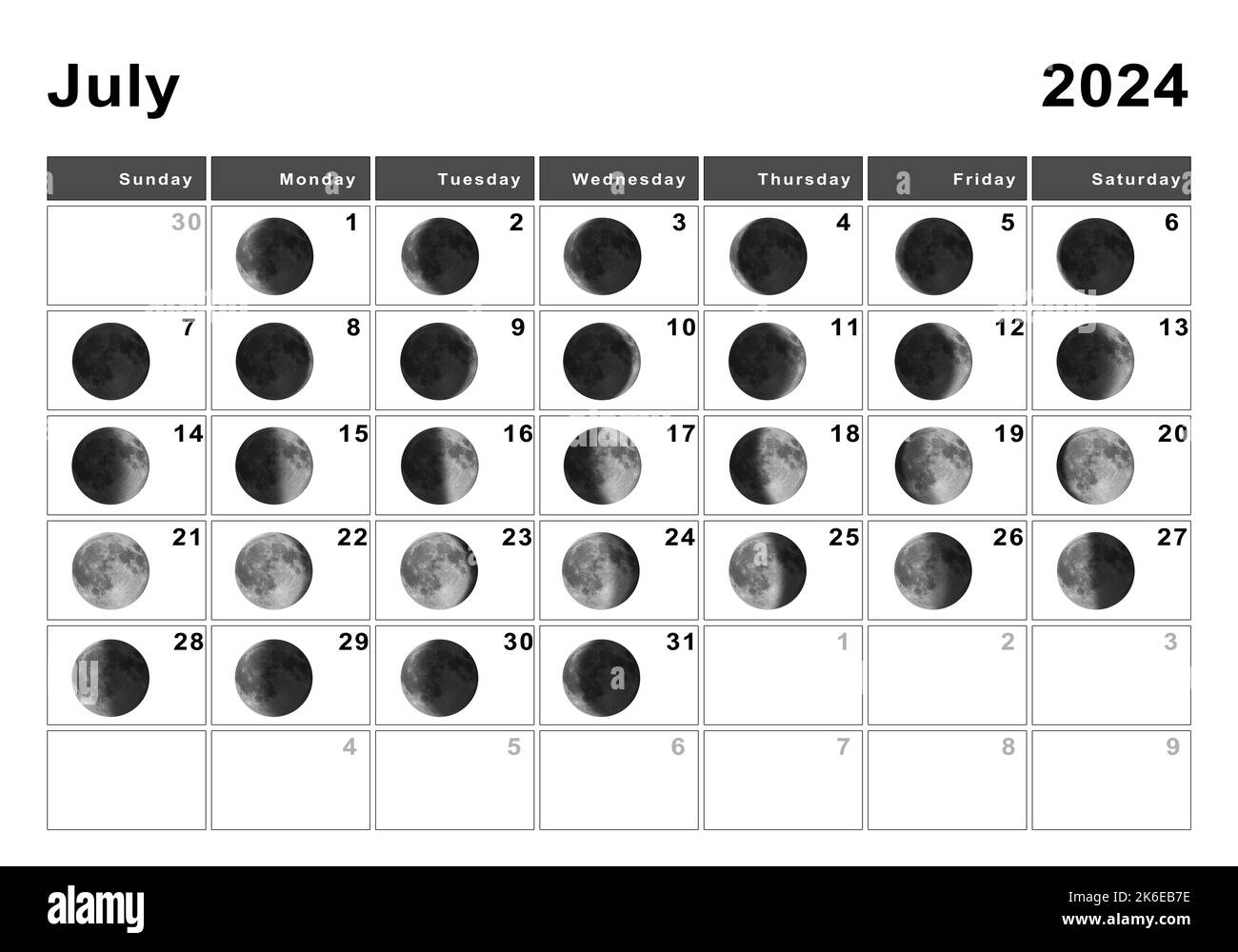 July 2024 Lunar Calendar, Moon Cycles, Moon Phases Stock Photo - Alamy | July 2024 Calendar With Moon Phases