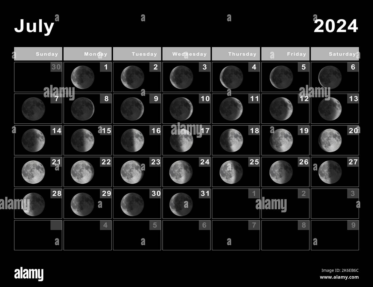 July 2024 Lunar Calendar, Moon Cycles, Moon Phases Stock Photo - Alamy | Moon Cycle Calendar July 2024