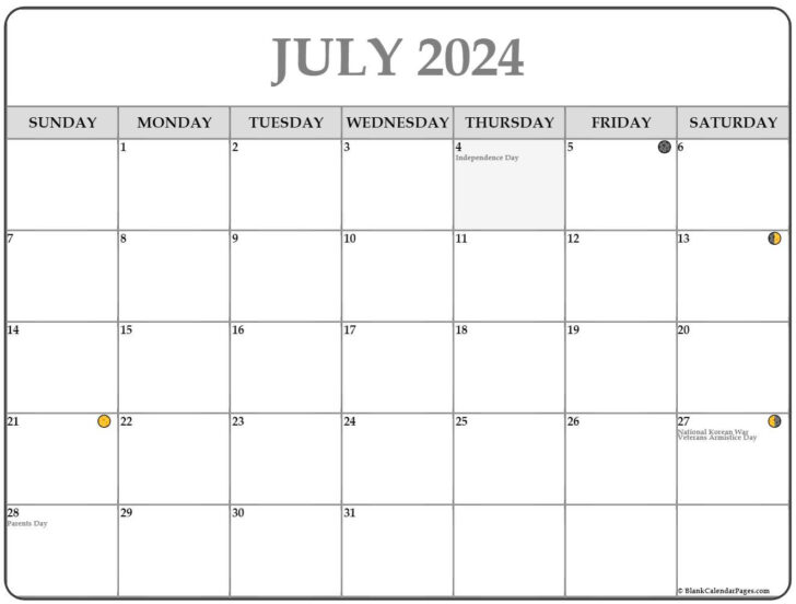 July 2024 Moon Phases Calendar | Calendar 2024