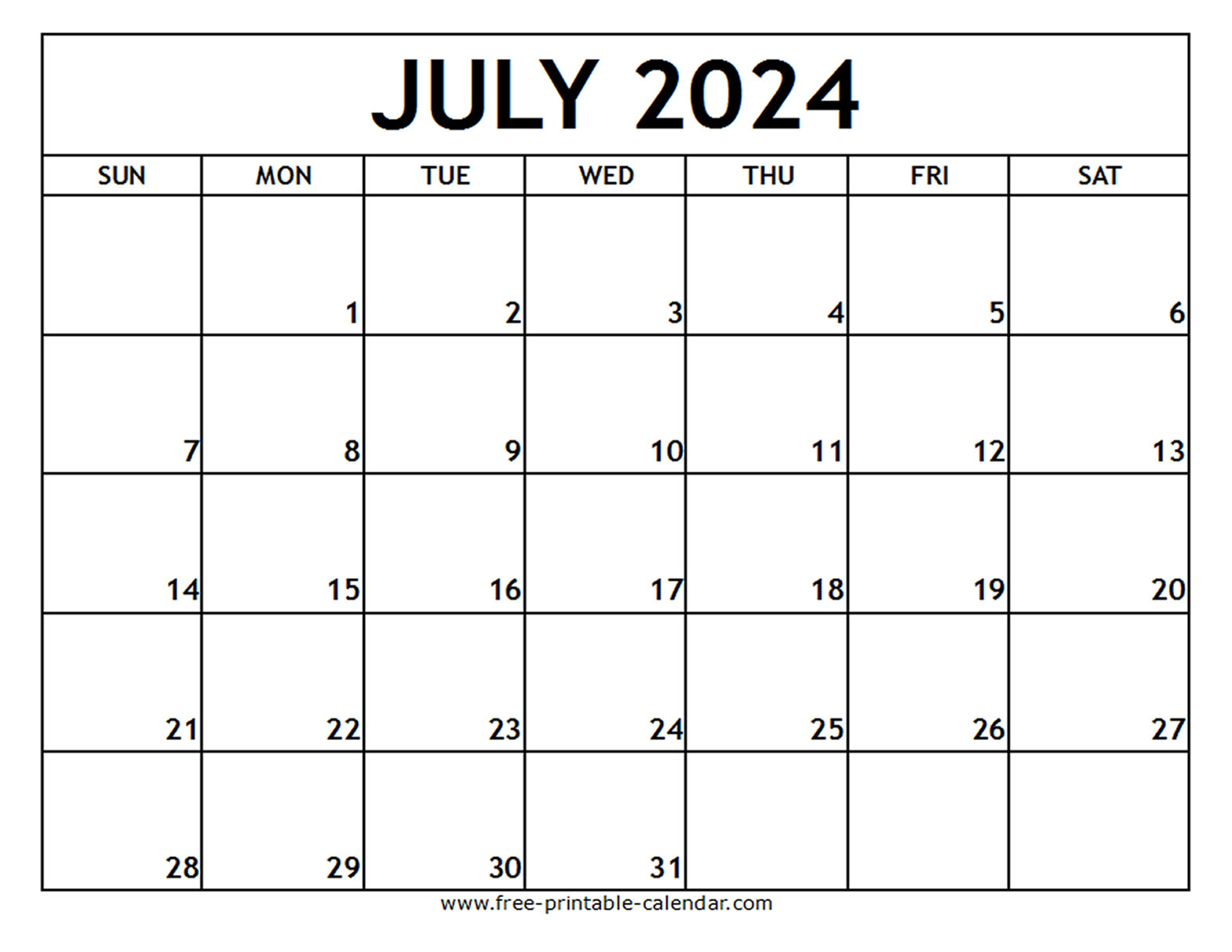 July 2024 Printable Calendar - Free-Printable-Calendar | Calendar 2024