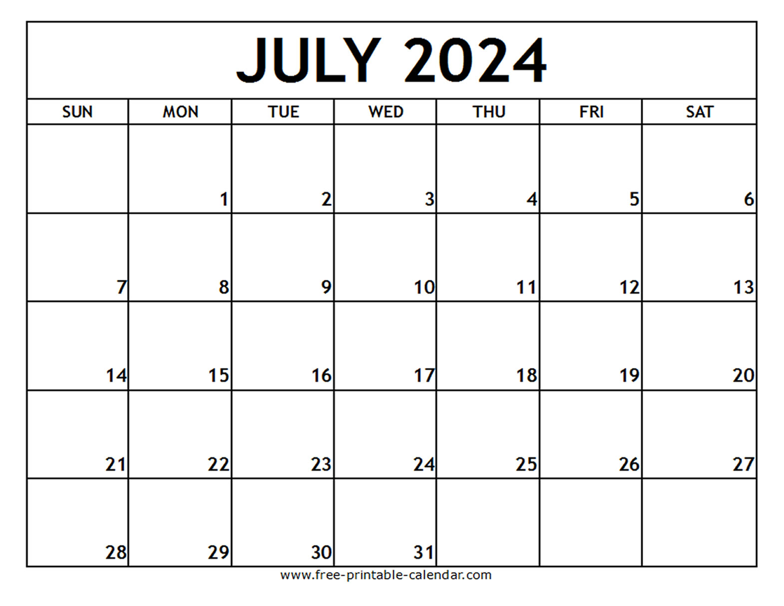 July 2024 Printable Calendar - Free-Printable-Calendar | July 2024 Calendar Template Free