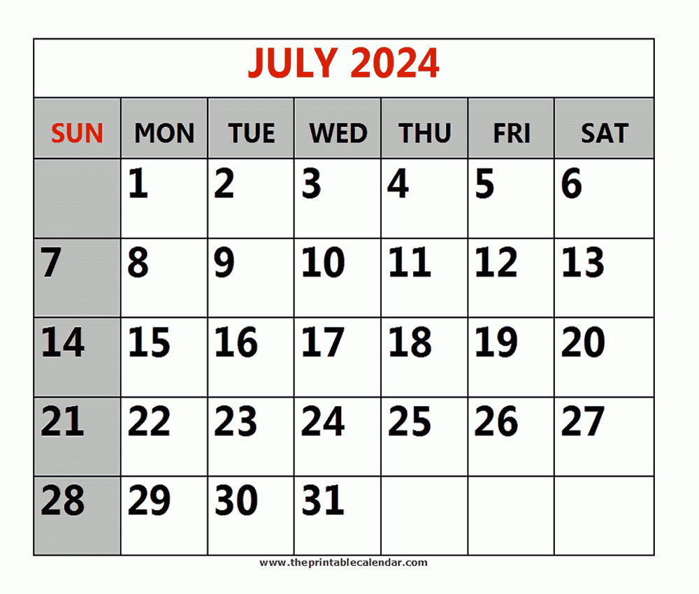 July 2024 Printable Calendars | 3rd July 2024 Calendar Printable