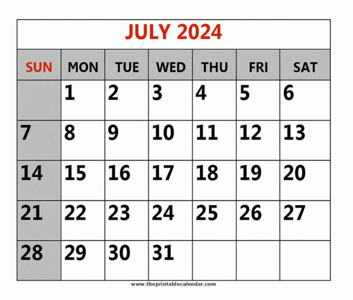 7 July 2024 Calendar Printable | Calendar 2024