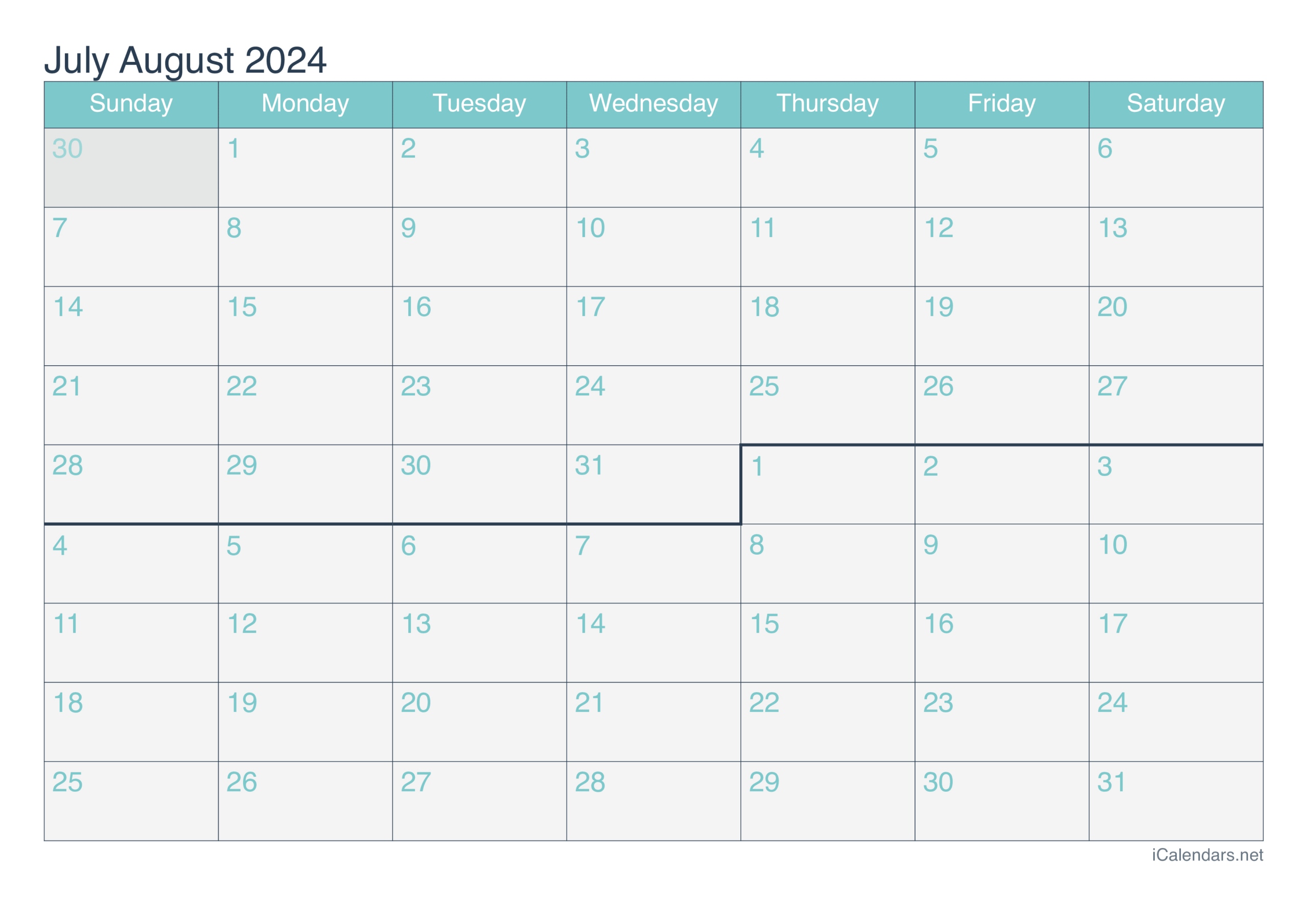 July And August 2024 Printable Calendar | Calendar 2024