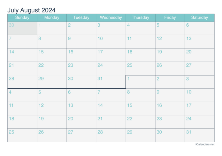 July and Aug 2024 Calendar | Calendar 2024