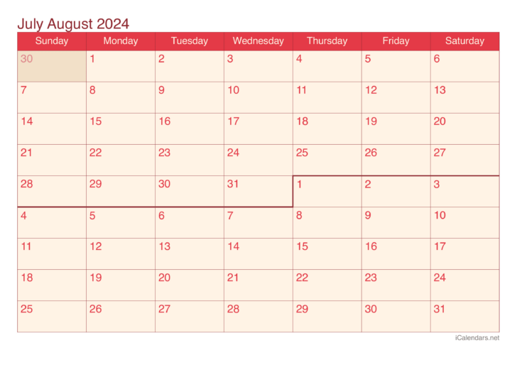 July and August Calendar Printable 2024 | Calendar 2024