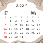 July Calendar 2024 Brown Pastel Aesthetic Illustration Design |  Calendar 2024