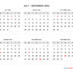 July To December 2024 Calendar Horizontal | Calendar Quickly | July Through December 2024 Calendar