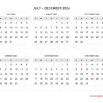 July To December 2024 Calendar Horizontal | Calendar Quickly | Printable Calendar July To December 2024