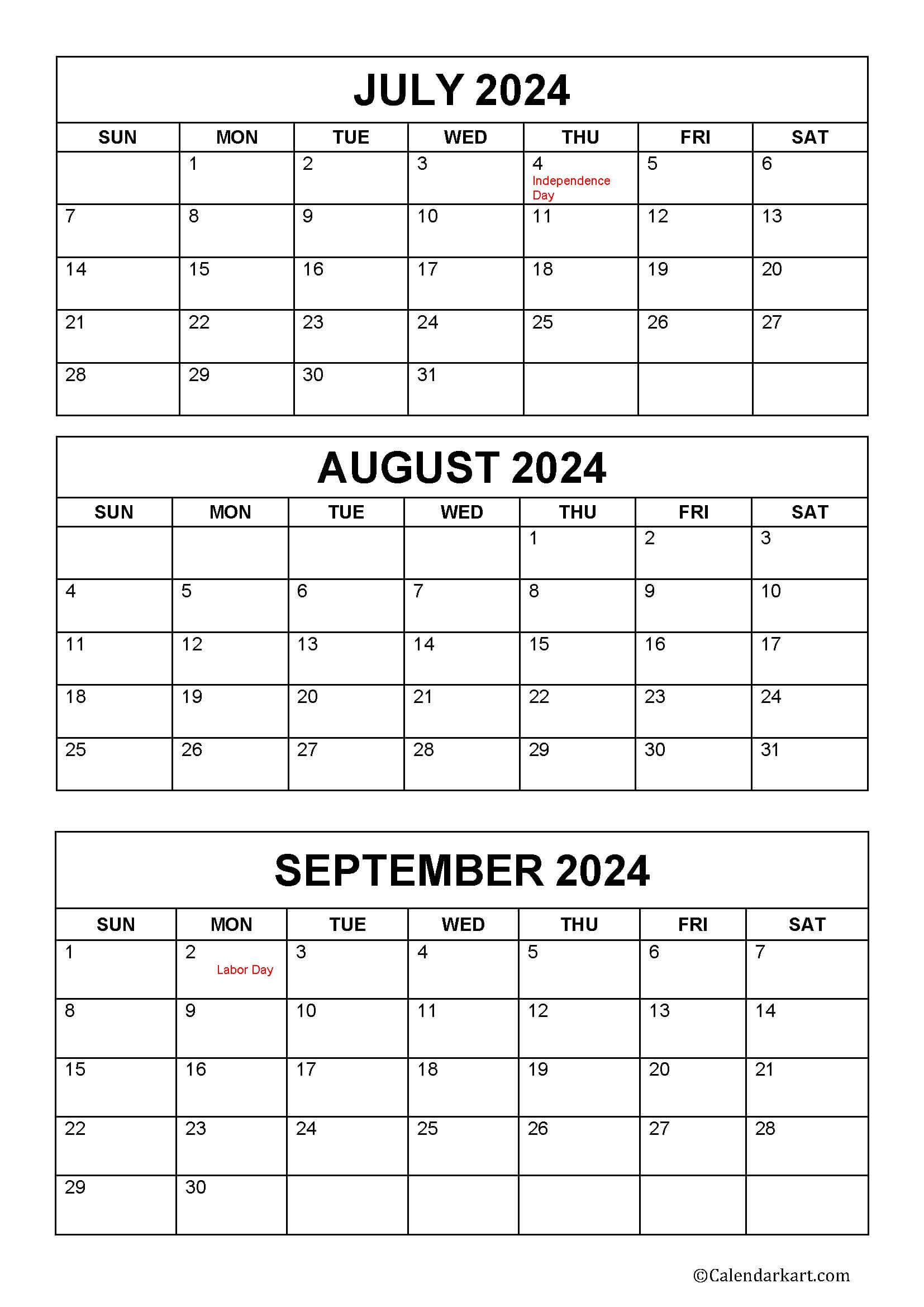 July To September 2024 Calendar (Q3) - Calendarkart | July August September 2024 Calendar