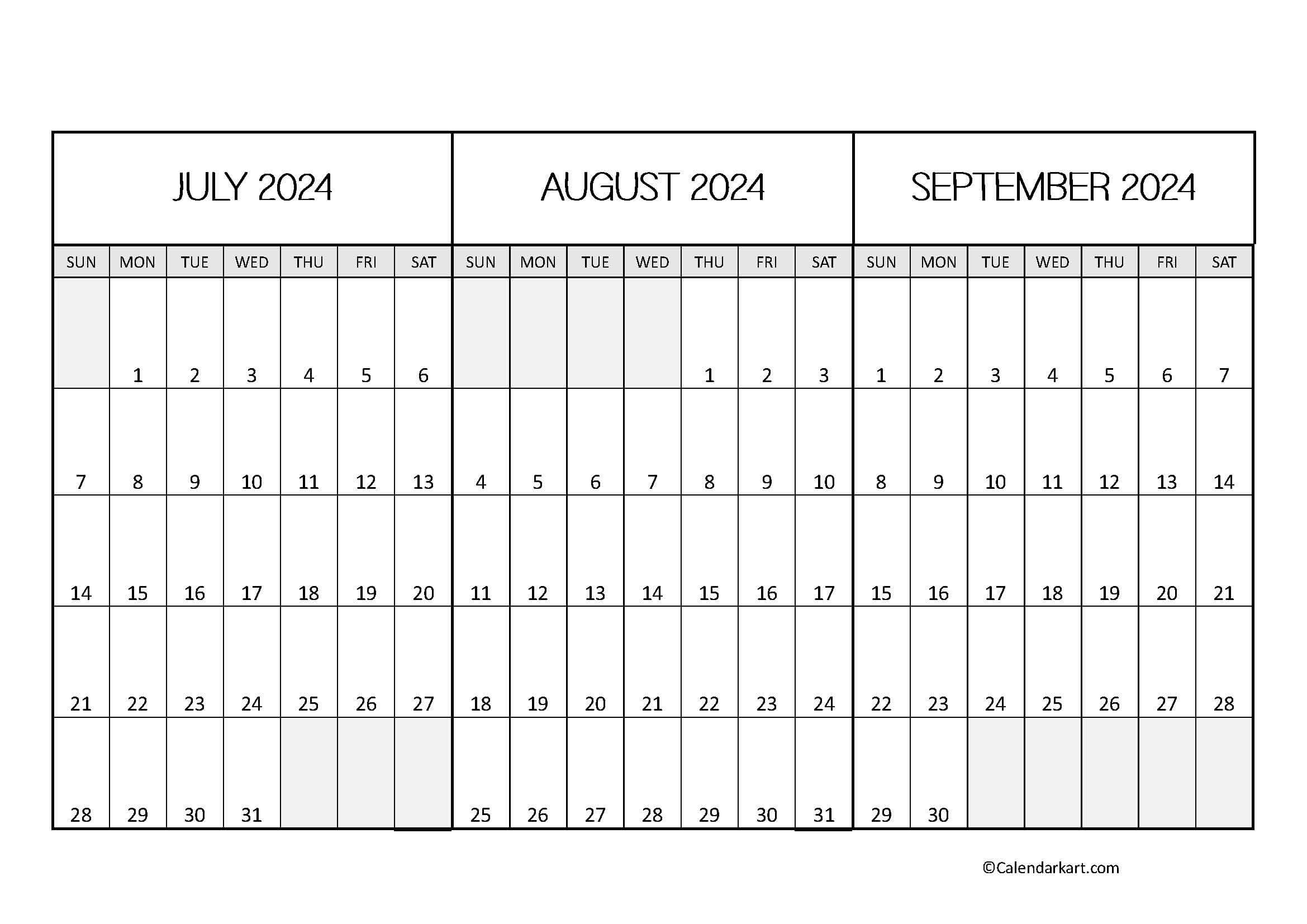 July To September 2024 Calendar (Q3) - Calendarkart | July Through September 2024 Calendar