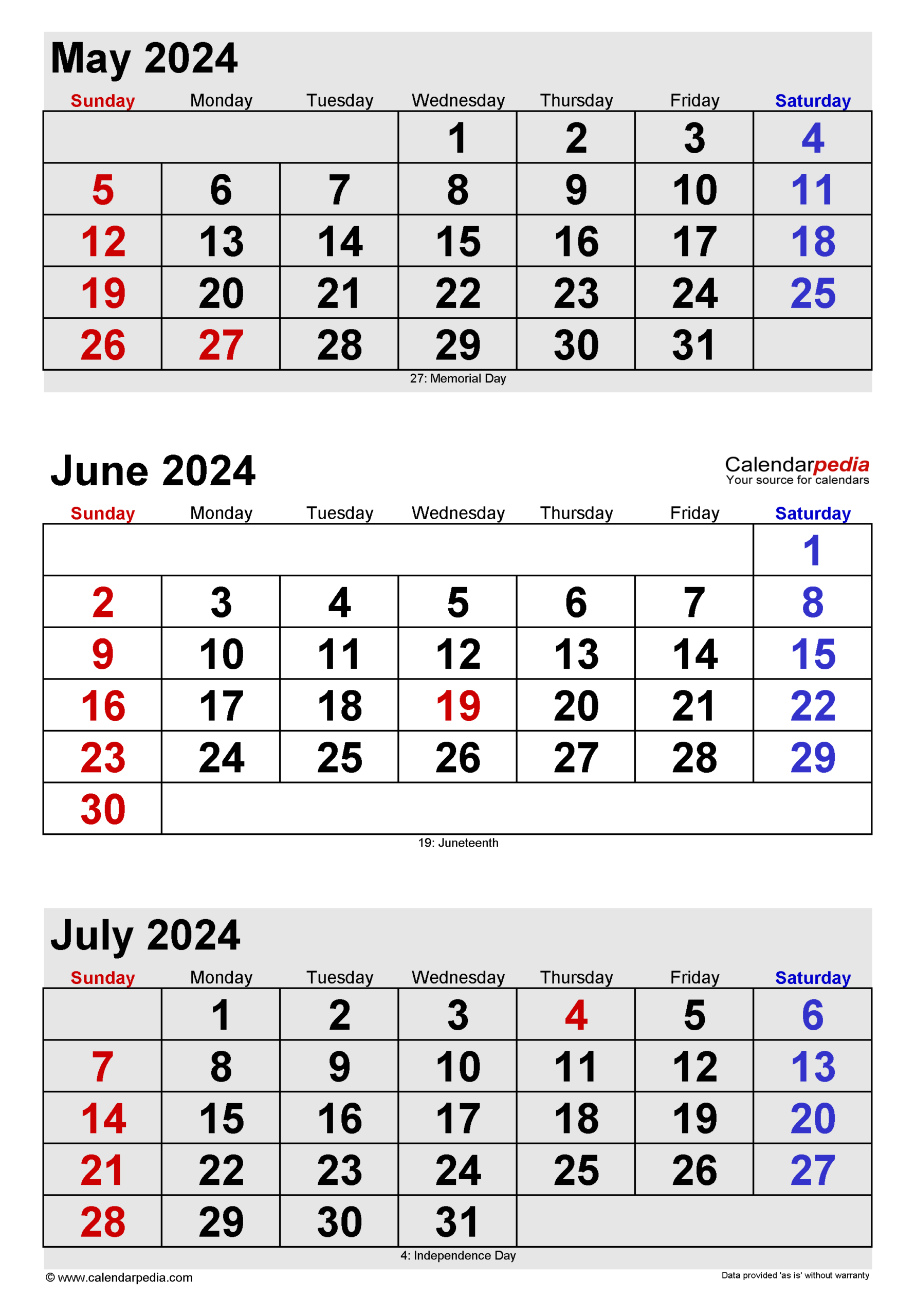 June 2024 Calendar | Templates For Word, Excel And Pdf | Free Printable Calendar May June July 2024