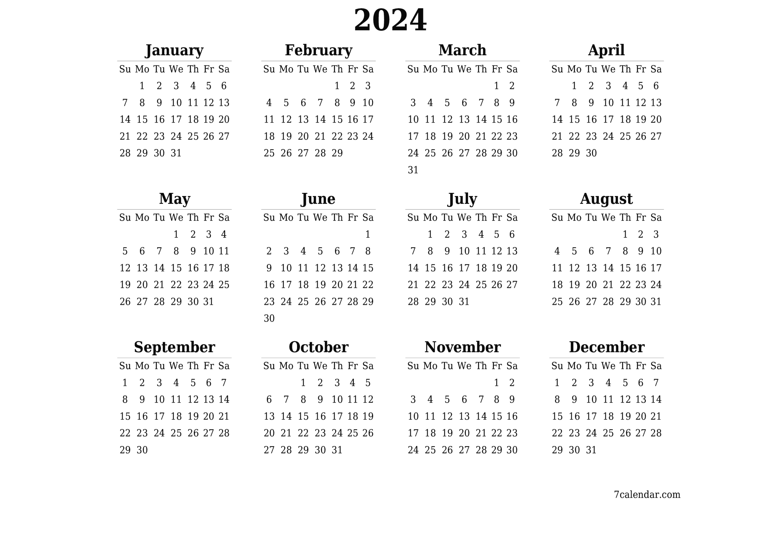 June Calendar 2024 Printable Template - 7Calendar | July Thru December 2024 Calendar