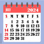 Letter Calendar For July 2024. The Week Begins On Sunday. Time | July 2024 Calendar Week