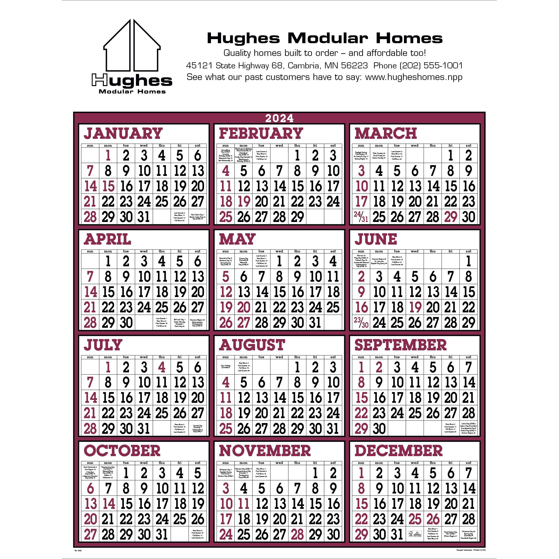 Logo Burgundy/White Big Numbers Span-A-Year Calendars (2025) | July 2024 Calendar Big Numbers