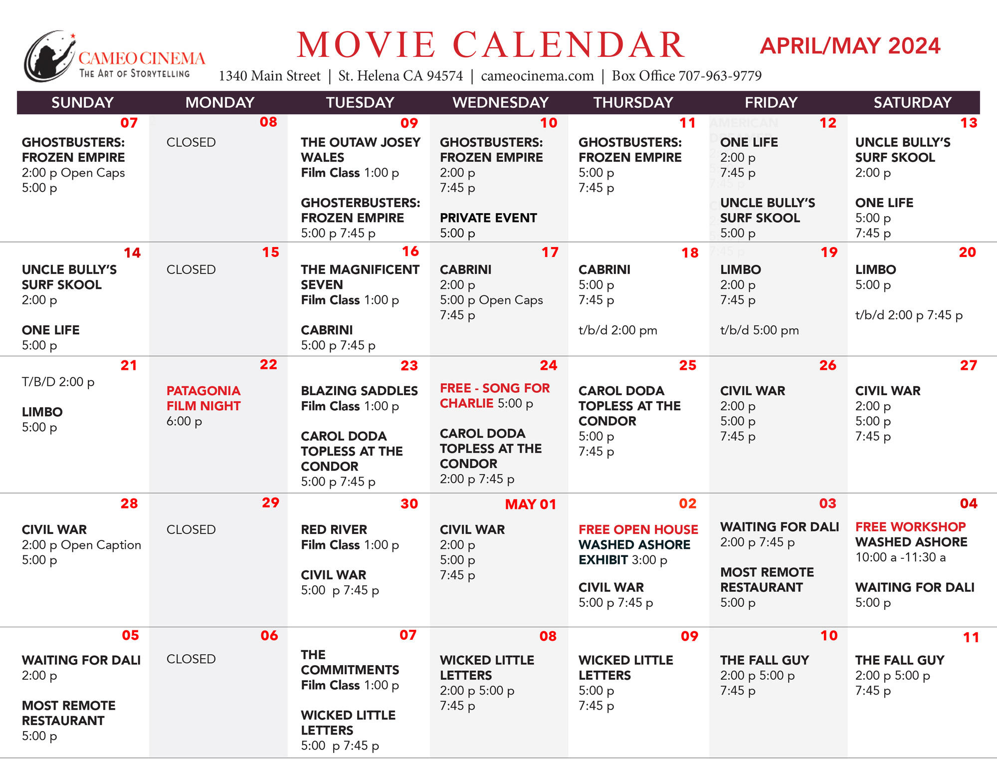Movie Calendar At Cameo Cinema - Movie Times &amp;amp; Tickets | July Movie Calendar 2024