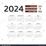 Myanmar Calendar 2024 Week Starts Monday Stock Vector (Royalty |  Calendar 2024