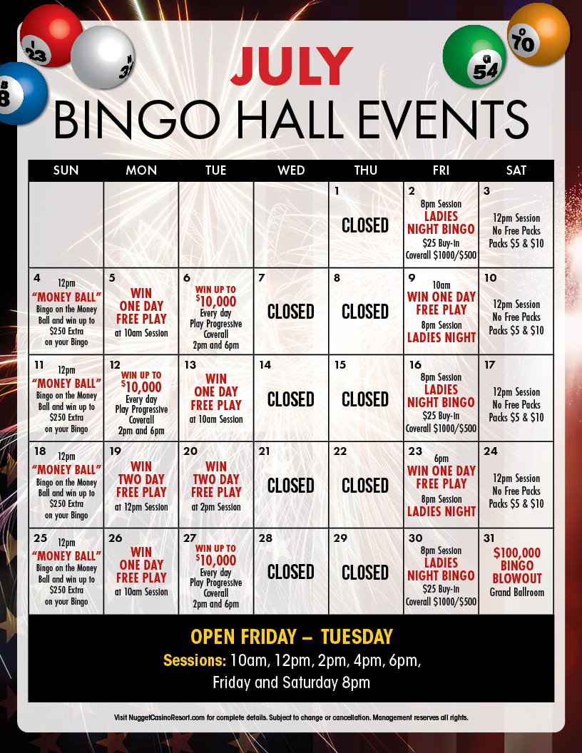 Nugget Casino Resort On X: &amp;quot;Check Out All The Bingo Action This | Tachi Palace Bingo Calendar July 2024