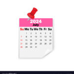 Pink Calendar 2024 July On Pin Royalty Free Vector Image | Pink July Calendar 2024