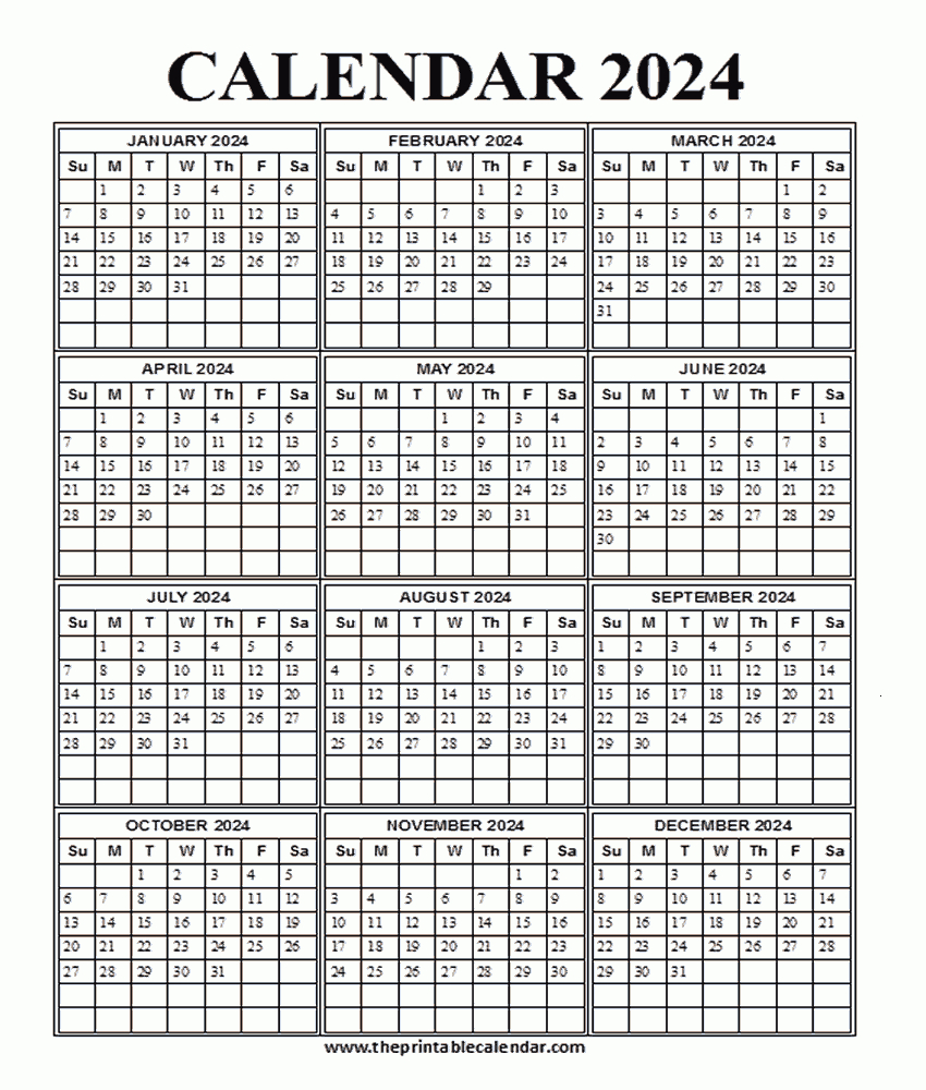 Printable 2024 Calendar - One Page 12 Month Calendar | 2024 Julian Calendar Printable Free Download