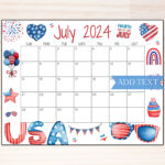 Printable Fourth Of July 2024 Calendar, Editable Summer Calendar |  Calendar 2024