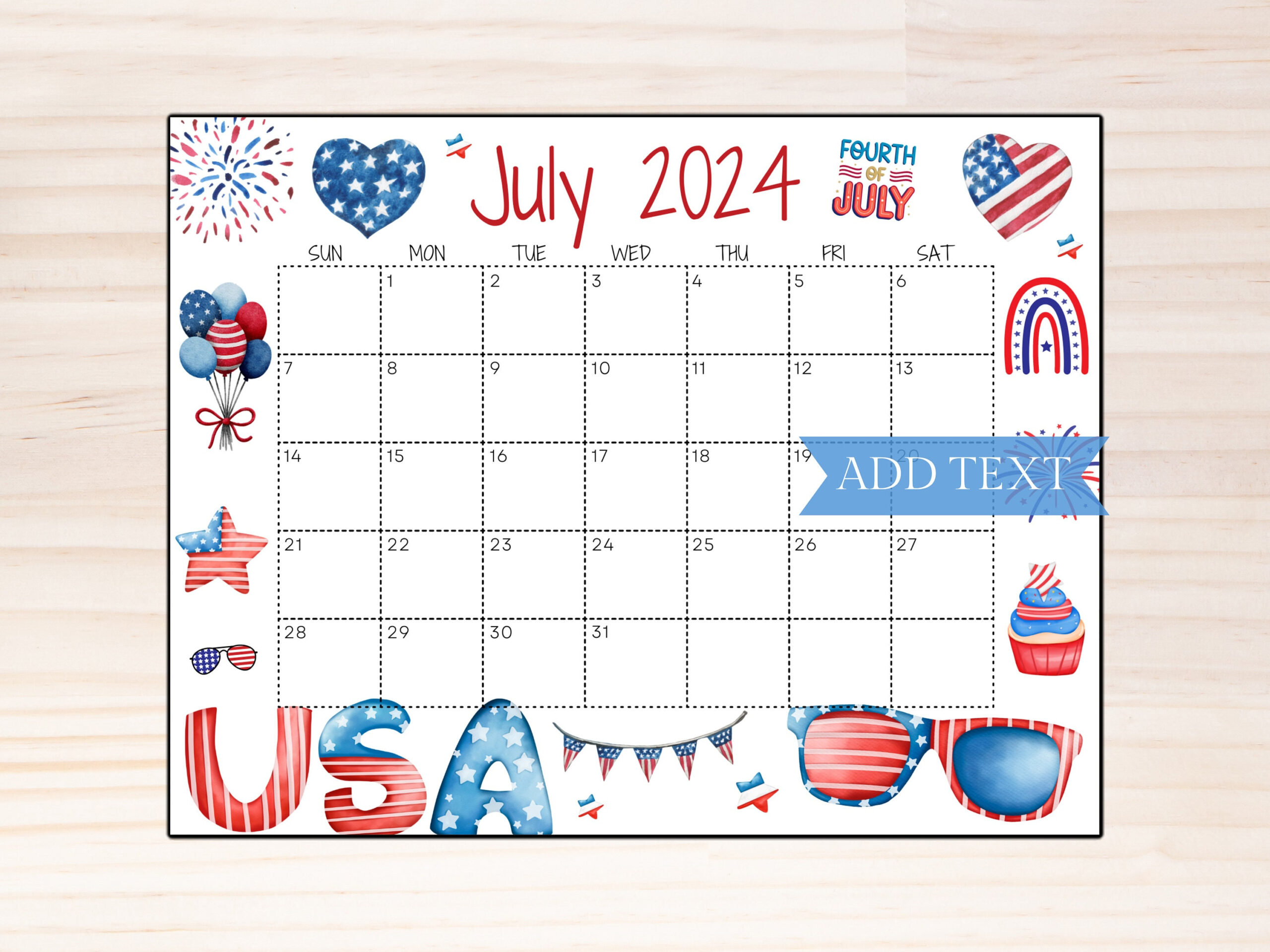 Printable Fourth Of July 2024 Calendar, Editable Summer Calendar | Calendar 2024