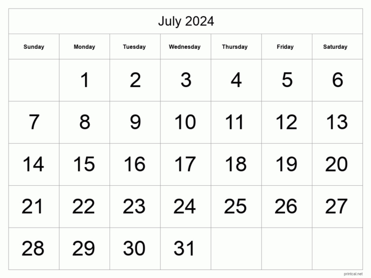 Large Printable Calendar July 2024 | Calendar 2024