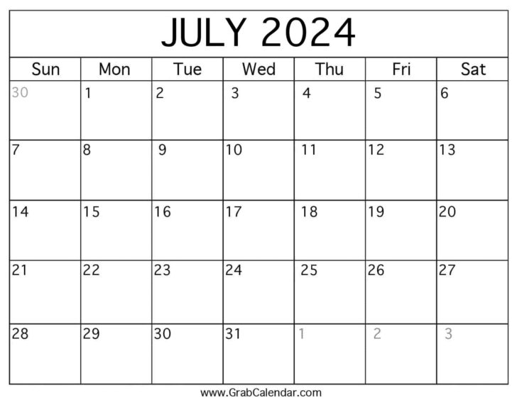 19th July 2024 Calendar Printable | Calendar 2024