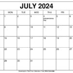 Printable July 2024 Calendar Templates With Holidays | 20th July 2024 Calendar Printable
