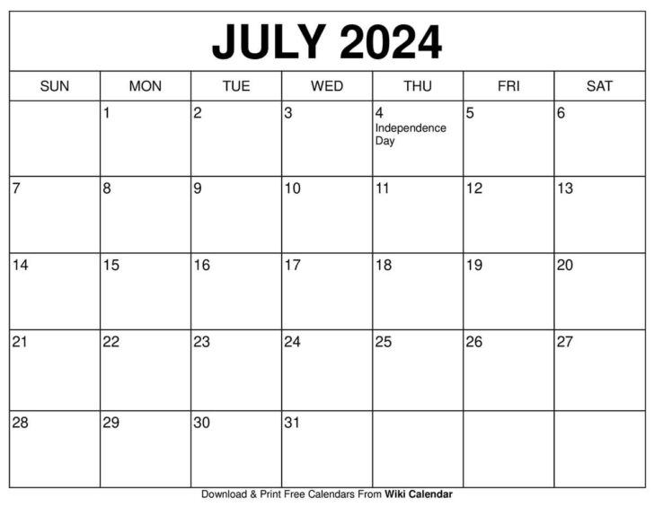 20th July 2024 Calendar Printable | Calendar 2024