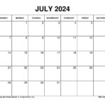 Printable July 2024 Calendar Templates With Holidays | 8Th July 2024 Calendar Printable
