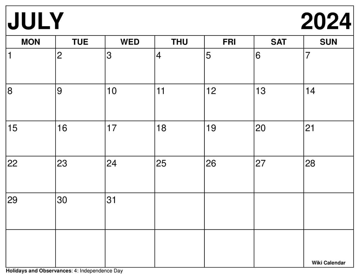 Printable July 2024 Calendar Templates With Holidays | Editable Calendar For July 2024