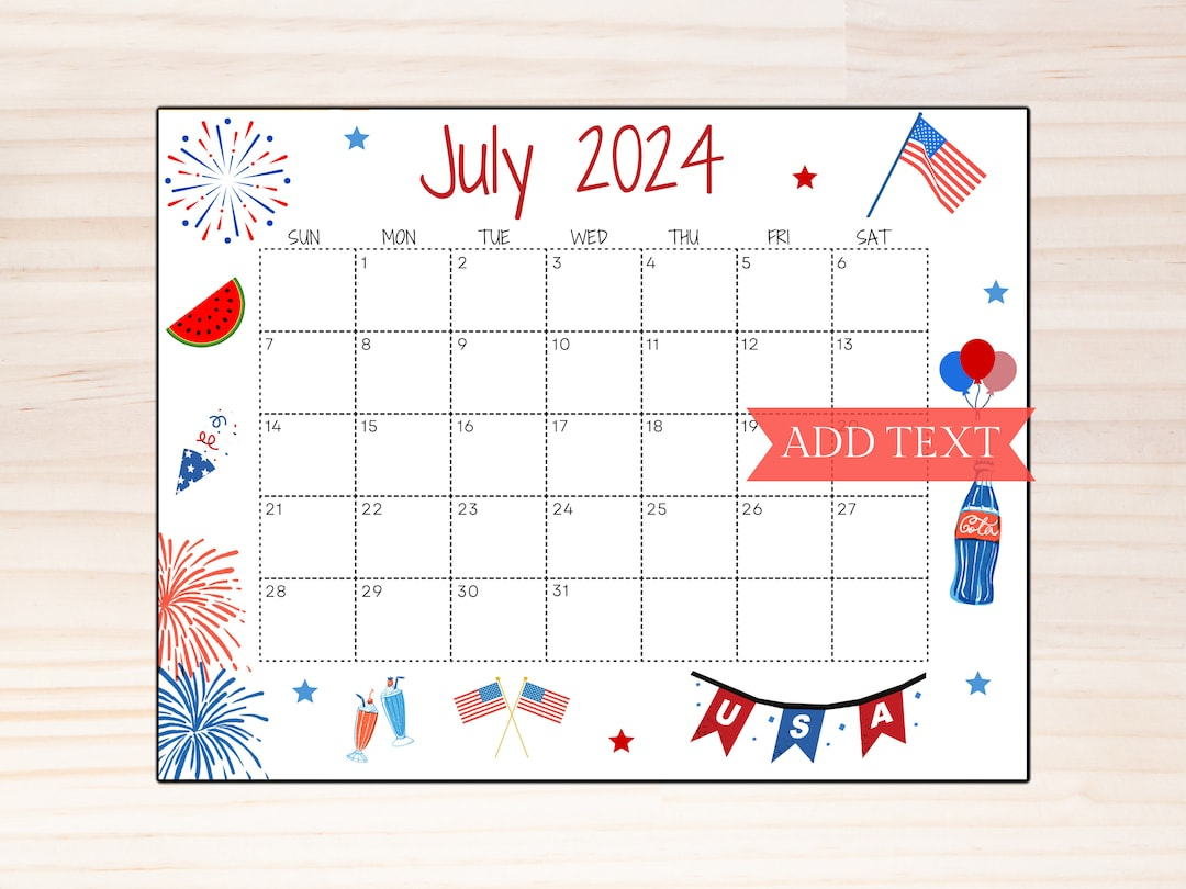 Printable July 2024 Wall Calendar, Editable Classroom Calendar | July 2024 Calendar Editable