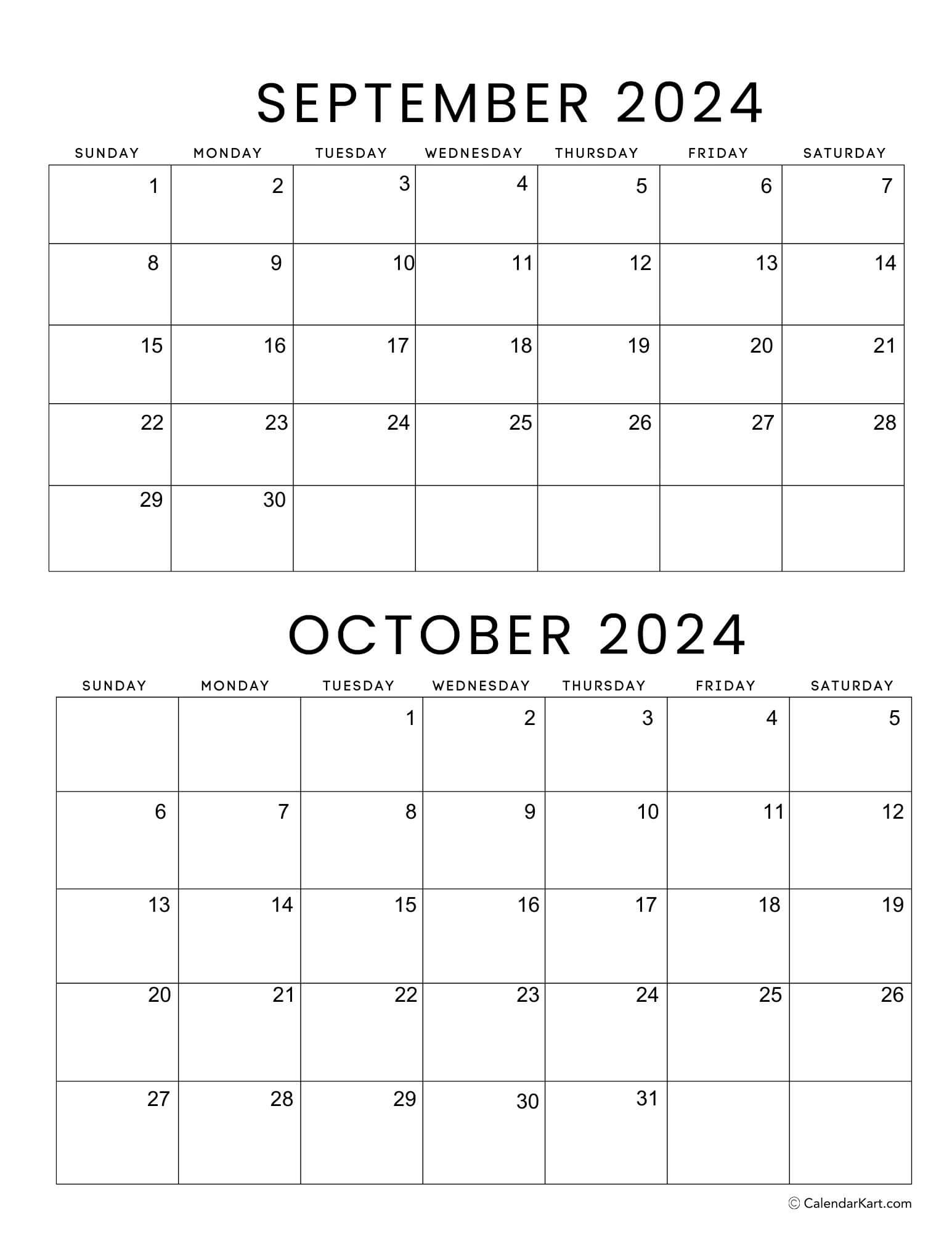 September October 2024 Calendar (5Th Bi-Monthly) - Calendarkart | Calendar 2024