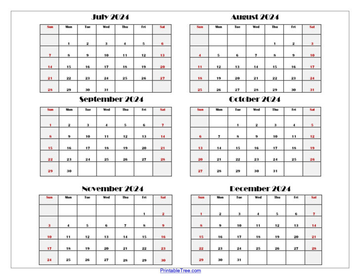 July Through December 2024 Calendar | Calendar 2024