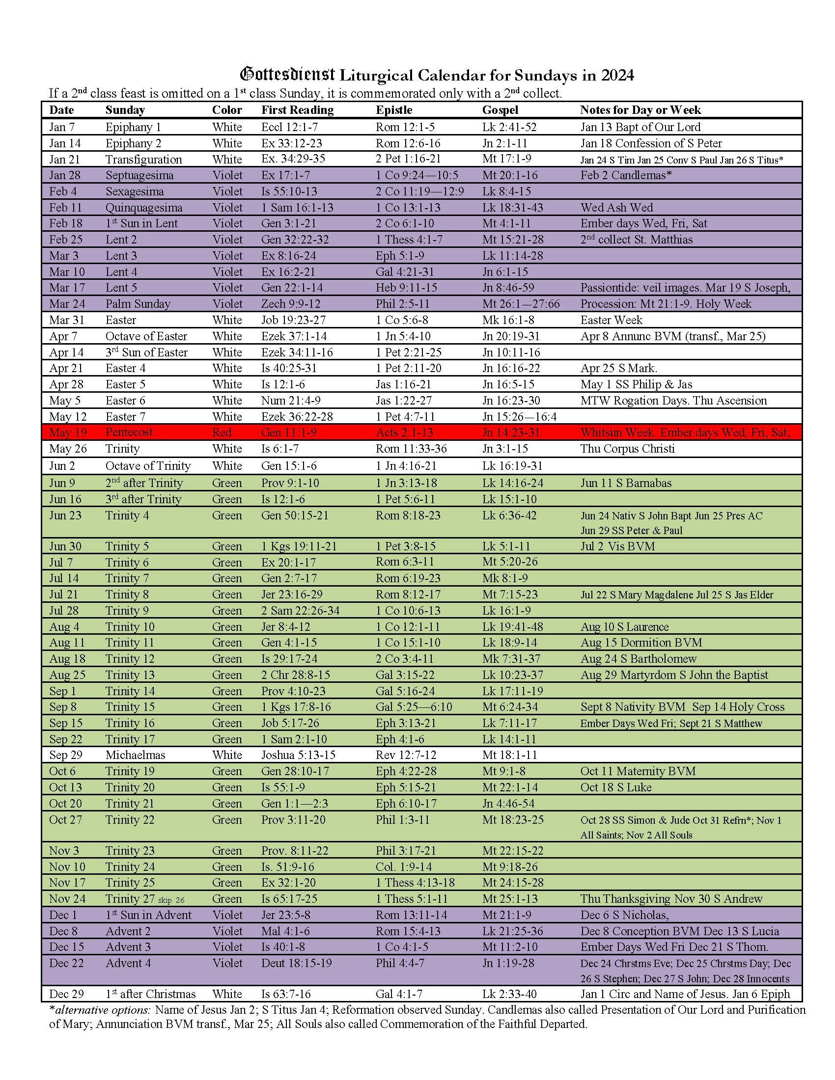 The 2024 Calendar — Gottesdienst | Calendar 2024