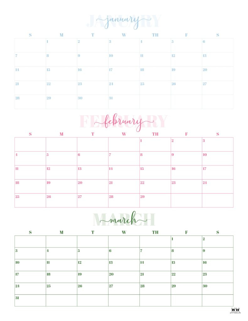 Three Month/Quarterly Calendars - 36 Free Calendars | Printabulls | Calendar 2024